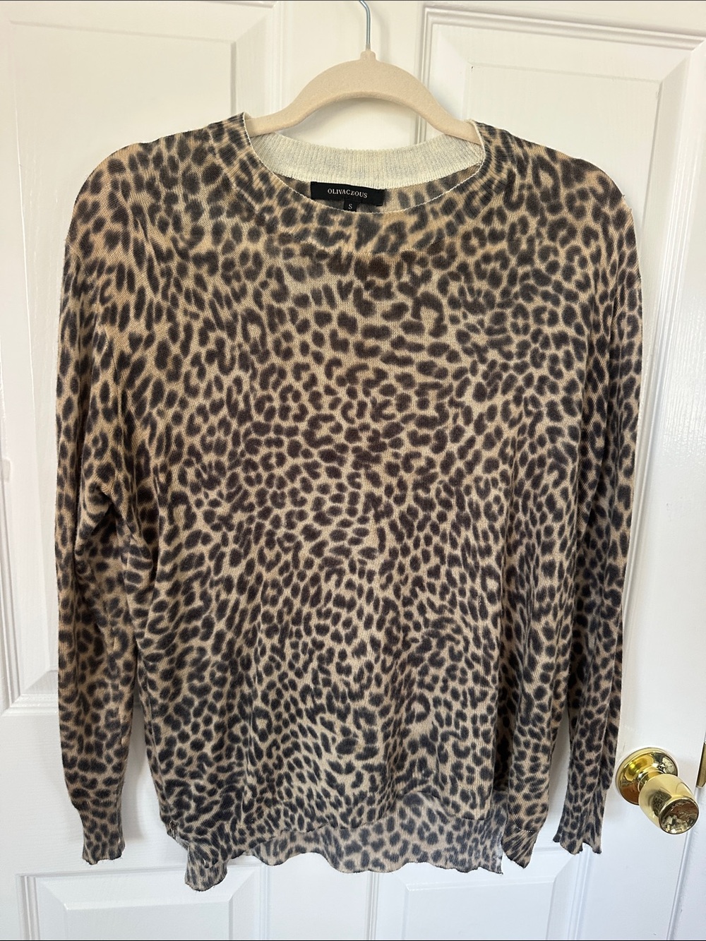 Olivaceous Leopard-Print Crewneck Sweater - Beige & Brown